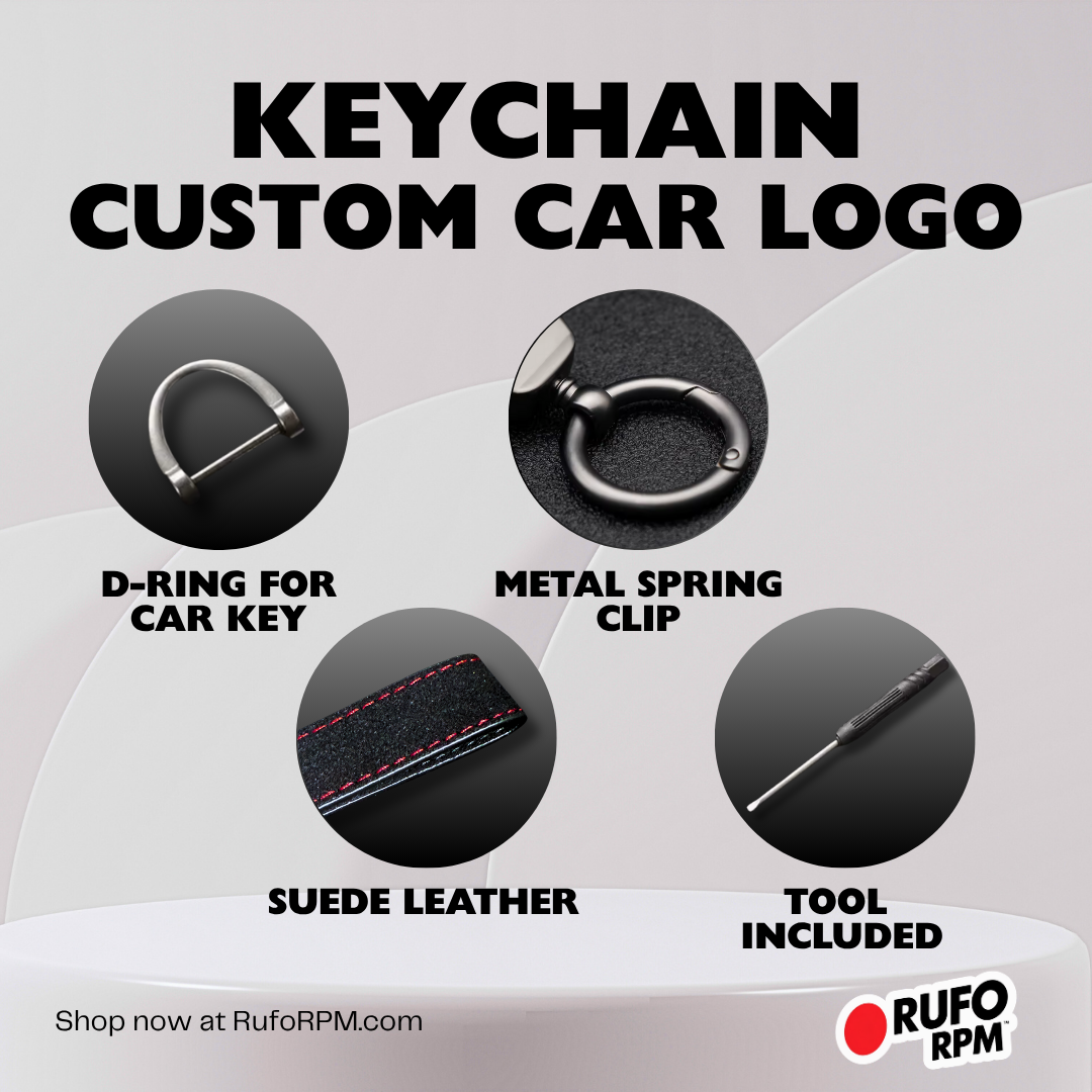 RufoRPM™ Suede Leather Strap Car Logo Keychain | Tool & Hardware Included